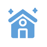 Mask group-2 Blue house icon with person inside.