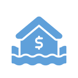 Mask group House with dollar sign above water.